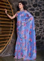 Organza Blue Party Wear Hand Work Saree